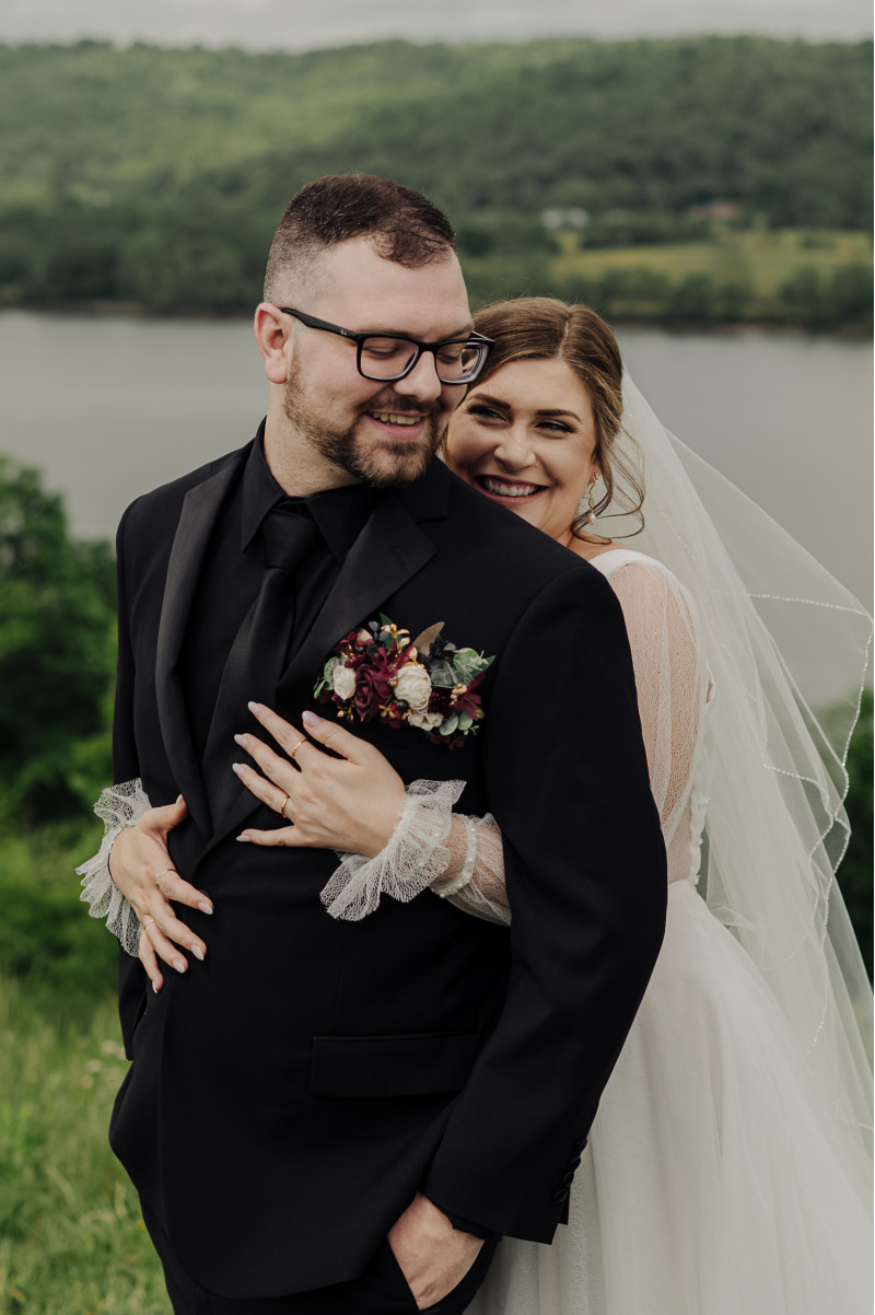 Burgundy and gold bouquet with black and ivory artificial flowers