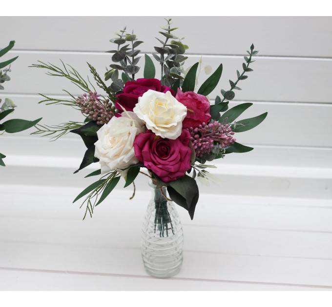 Simple Magenta & Ivory Mini Bouquets – DIY Faux Flowers for Wedding Table Decor