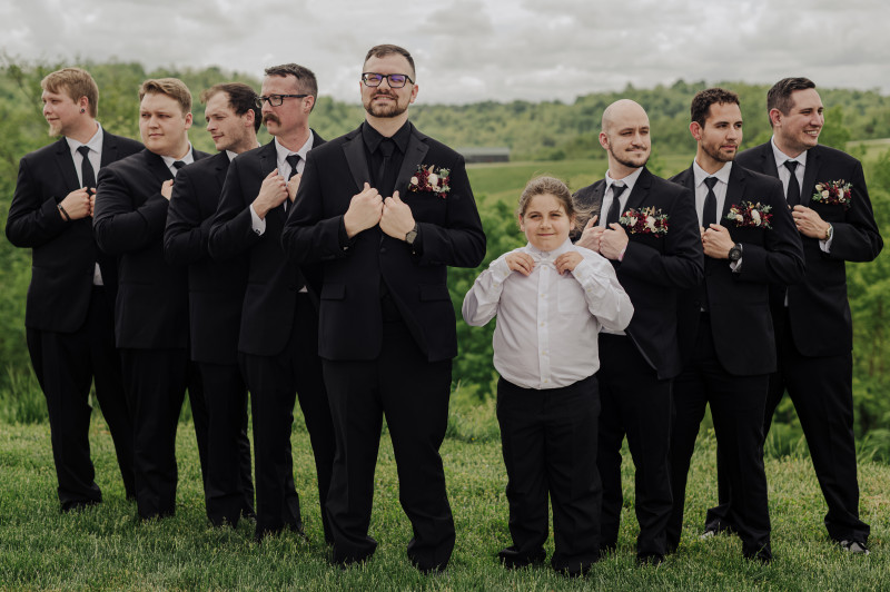 Silk flower boutonniere in deep burgundy with black rose and gold accents5610-532.33511586453
