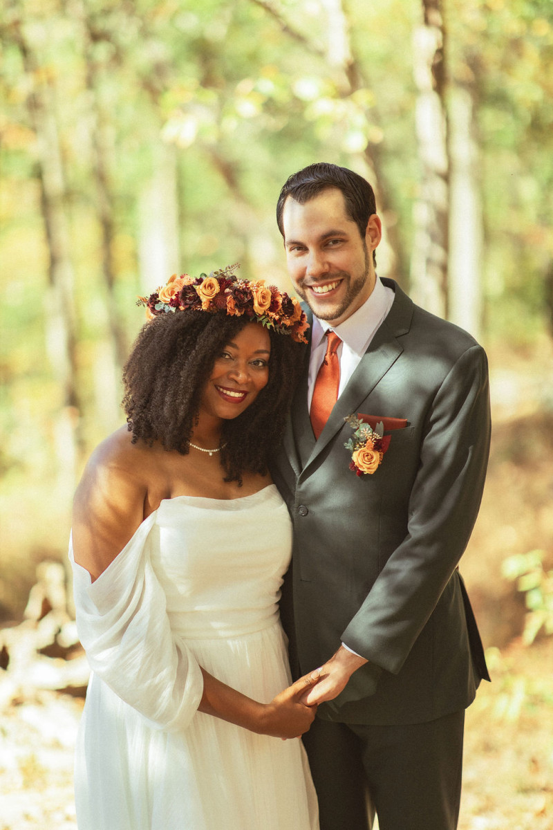 Wedding flower set with  boutonniere, and floral crown in autumn colors