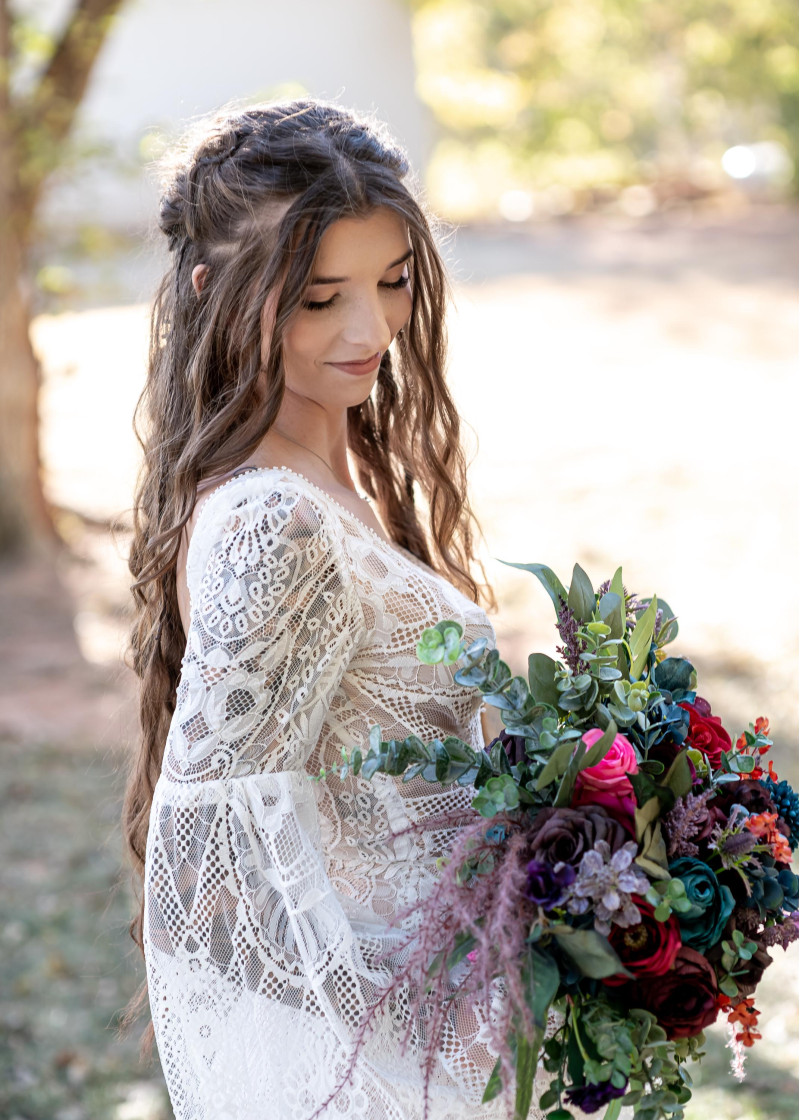 Purple, Teal, Red & Magenta bridal bouquet, jewel tone wedding bride portrait2142-1120.4481792717