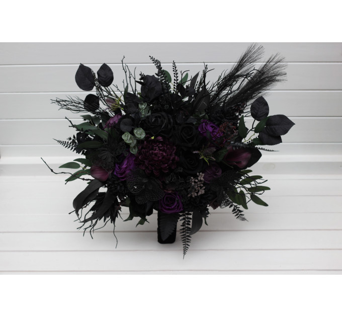 Black, Green & Purple Gothic Moody Bridal and Bridesmaid Bouquets