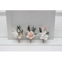  Wedding boutonnieres and wrist corsage  in white blush pink color scheme. Flower accessories. 5204