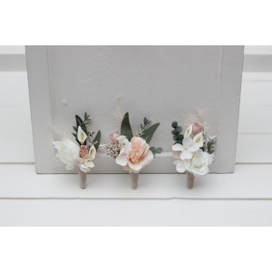  Wedding boutonnieres and wrist corsage  in white blush pink color scheme. Flower accessories. 5204