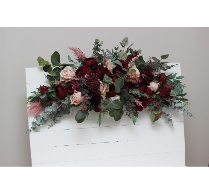  Flower arch arrangement in burgundy blush pink colors.  Arbor flowers. Floral archway. Faux flowers for wedding arch. 5080