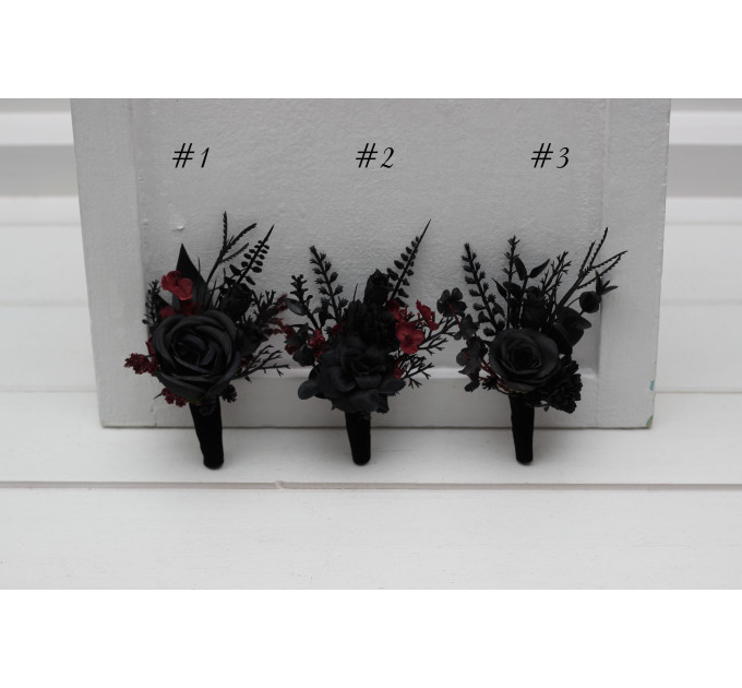 Burgundy and Black Wedding Boutonnieres