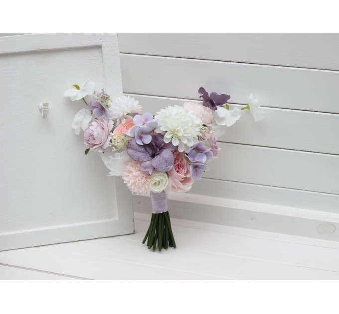 Lilac, White & Blush Pink Bridal Bouquet | Pastel Wildflower Faux Wedding Flowers