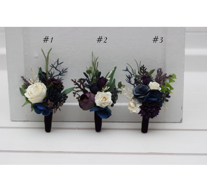 Plum, Ivory & Navy Blue Wedding Boutonnieres