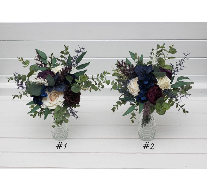 Plum, Ivory & Navy Blue Simple Wedding Table Flowers