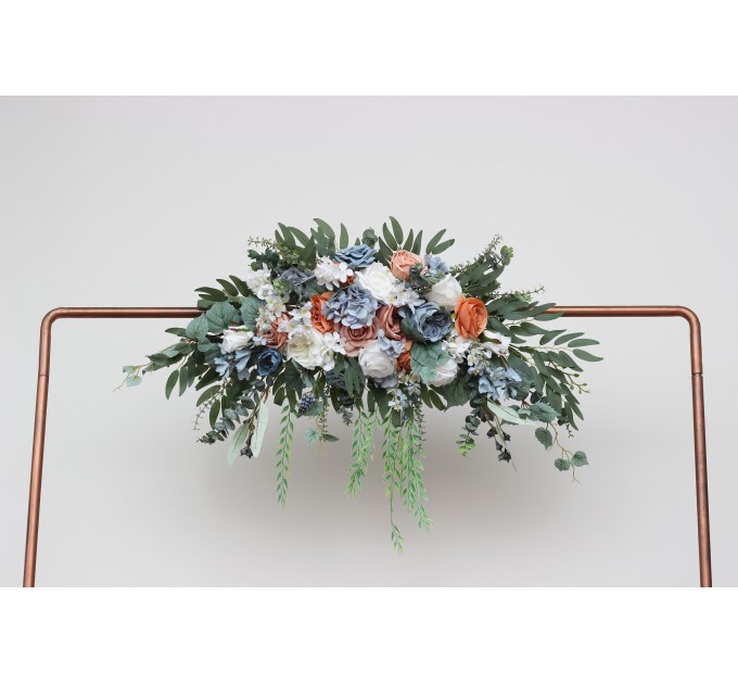  Flower arch arrangement in white terracotta dusty blue colors.  Arbor flowers. Floral archway. Faux flowers for wedding arch. 5227