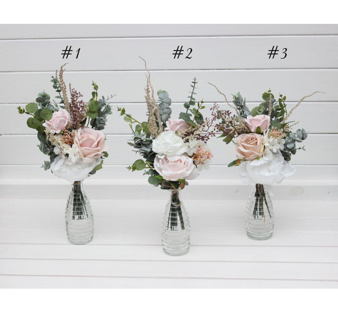 Mini Wedding Centerpieces in Blush Pink, White and Beige