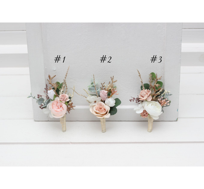 Blush Pink, White and Beige Floral Accessories for Groom