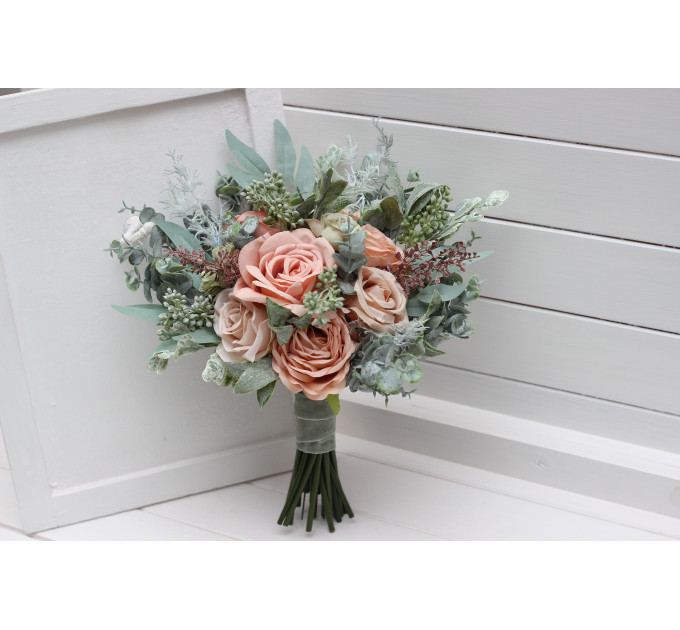 Wedding Bouquet Set in Sage Green and Dusty Rose