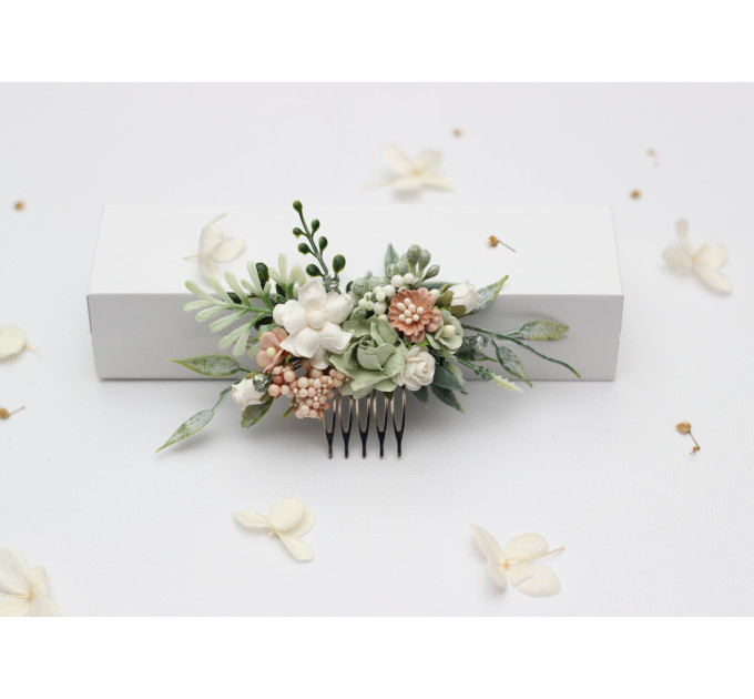 Wedding Hair Combs in Sage Green and Blush Pink