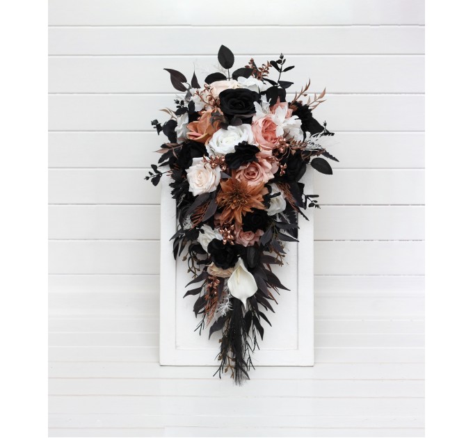 Wedding bouquets in dusty rose black cinnamon white colors. Bridal bouquet. Faux bouquet. Bridesmaid bouquet. Gothic black wedding bouquet. 5203
