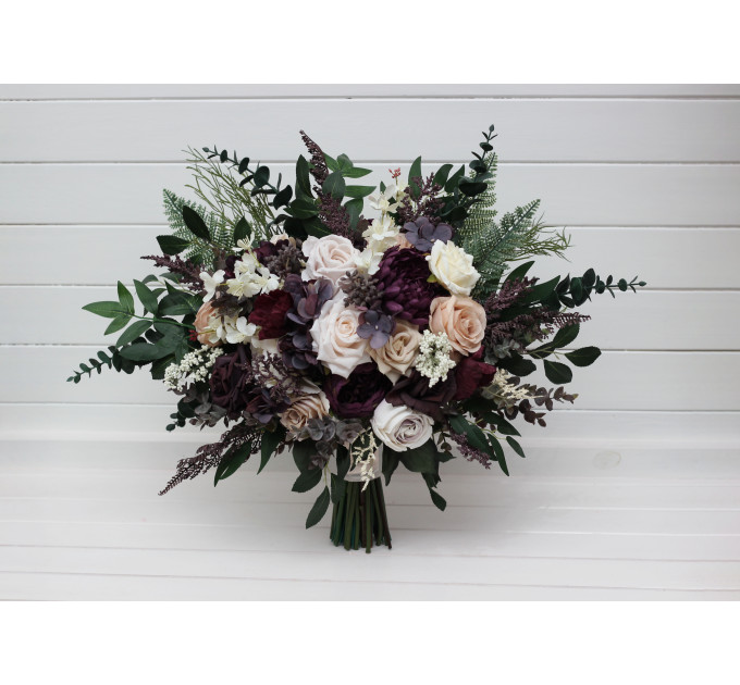 Bridal and Bridesmaid Wedding Bouquets in Purple, Blush Pink, Beige & Ivory