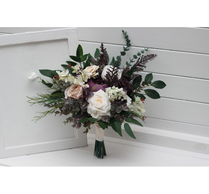 Bridal and Bridesmaid Wedding Bouquets in Purple, Blush Pink, Beige & Ivory