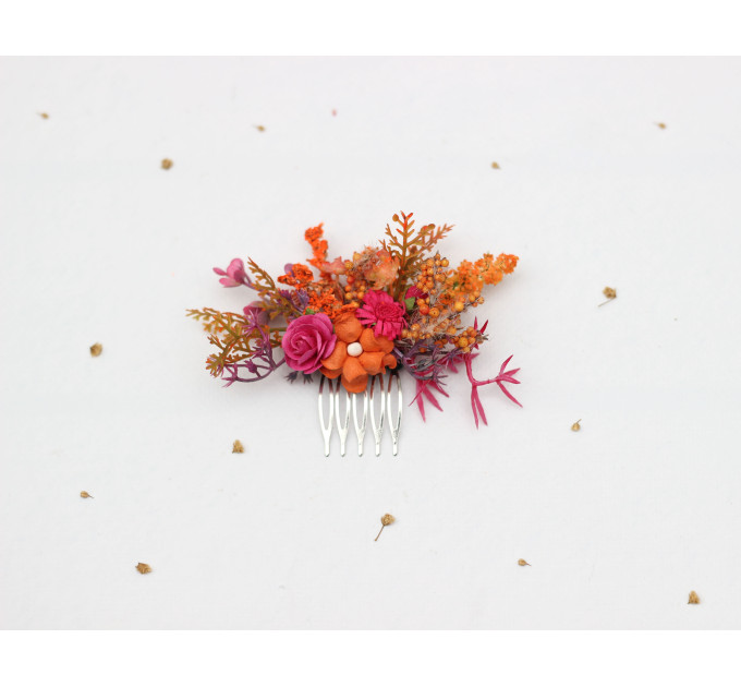 Orange & Magenta Floral Hair Combs for Wedding Hairstyles
