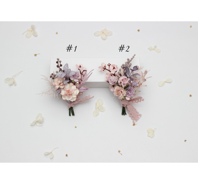 Lilac & Blush Pink Wedding Boutonnieres Set – Pocket and Regular Styles