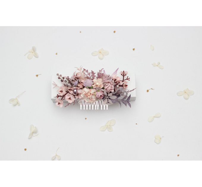 Lilac & Blush Pink Floral Hair Comb for Bridal and Bridesmaid Styles