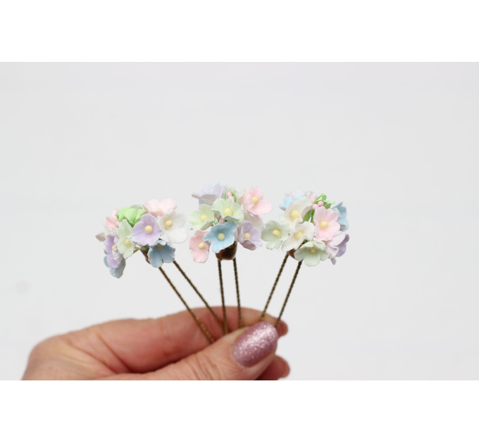 Pastel Wildflowers Floral Hair Pins for Bridal and Bridesmaid Hairstyles