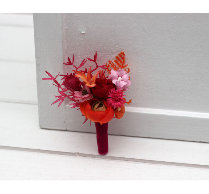 Orange, Magenta, Pink & Red Wedding Boutonnieres in Regular and Pocket Styles