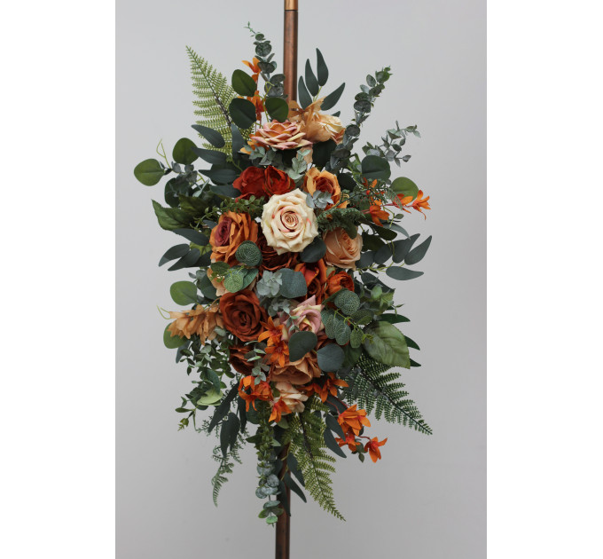 Flower Arch Arrangement in Rust, Orange & Gold | Faux Floral Archway for Wedding