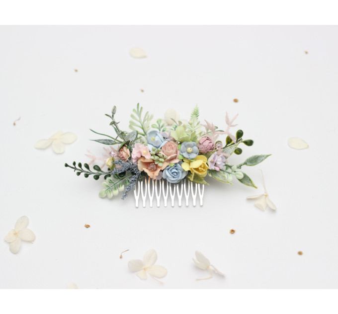 Pastel Wildflowers Floral Hair Comb for Bride and Bridesmaid Hairstyles