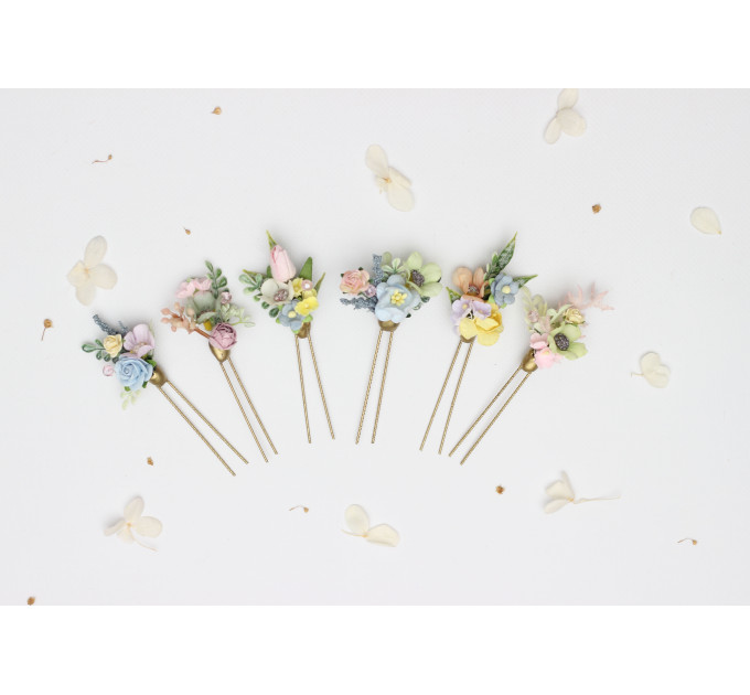 Pastel Wildflower Hair Pins with Dragonfly Accent for Bridal Hairstyles