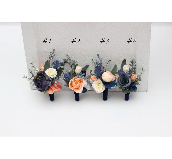 Navy Blue, Coral & Ivory Floral Boutonnieres for Wedding Styling
