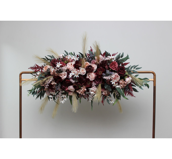 Flower Arch Arrangement in Burgundy, Dusty Rose & Blush Pink | Faux Floral Archway for Wedding