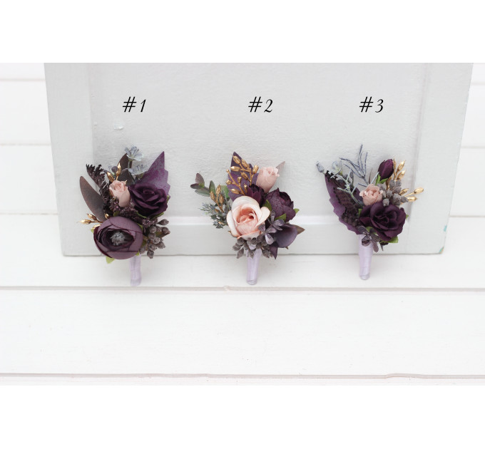 Purple, Lilac, Gold & Beige Wedding Boutonnieres for Prom and Wedding