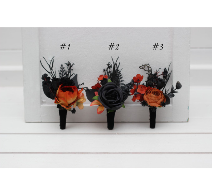 Black & Orange Gothic Wedding Boutonnieres for Groom and Groomsmen