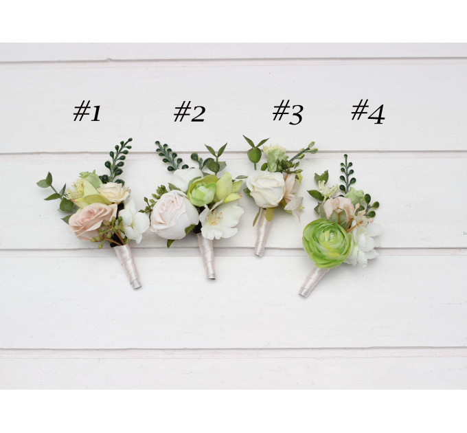 Blush Pink, Ivory & Soft Olive Green Wedding Boutonnieres