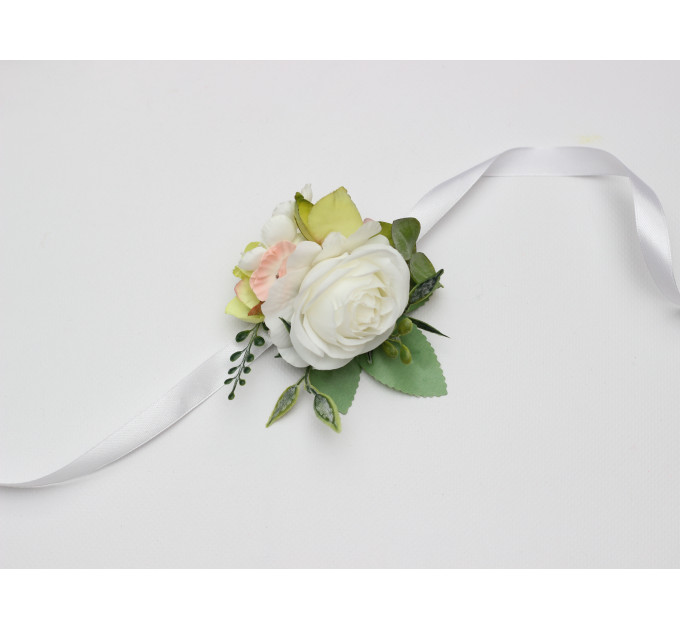 Blush Pink, Ivory & Soft Olive Green Corsage and Wedding Boutonnieres