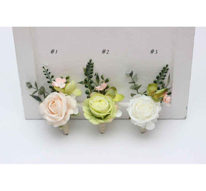 Blush Pink, Ivory & Soft Olive Green Corsage and Wedding Boutonnieres