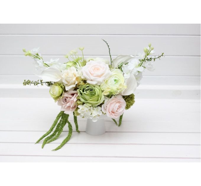 Blush Pink, Ivory & Soft Olive Green Wedding Centerpiece
