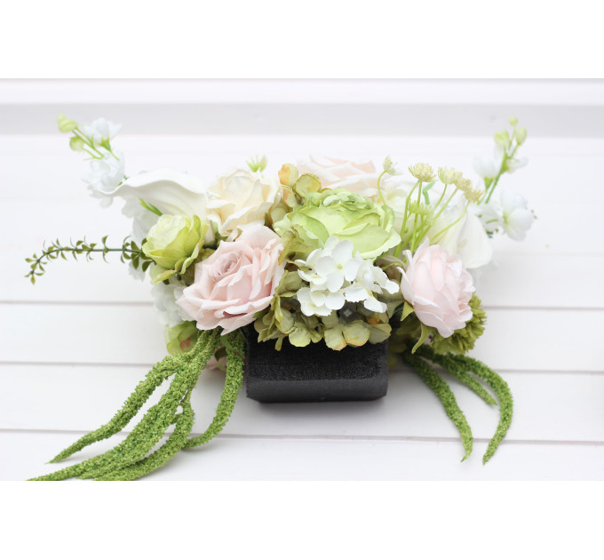 Blush Pink, Ivory & Soft Olive Green Wedding Centerpiece