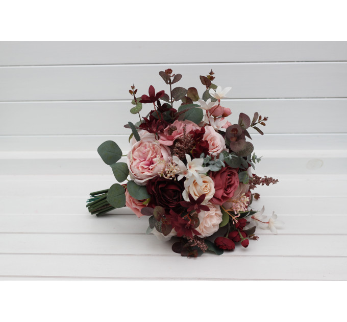 Coordinated Wedding Bouquets in Burgundy, Dusty Rose & Blush Pink