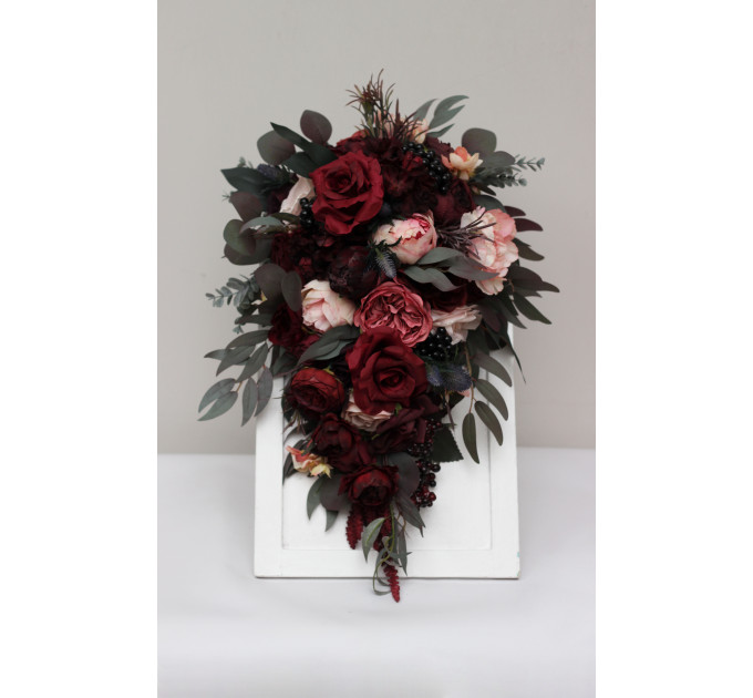 Burgundy, and Pink Wedding Bouquets – Cascading Faux Bridal Designs