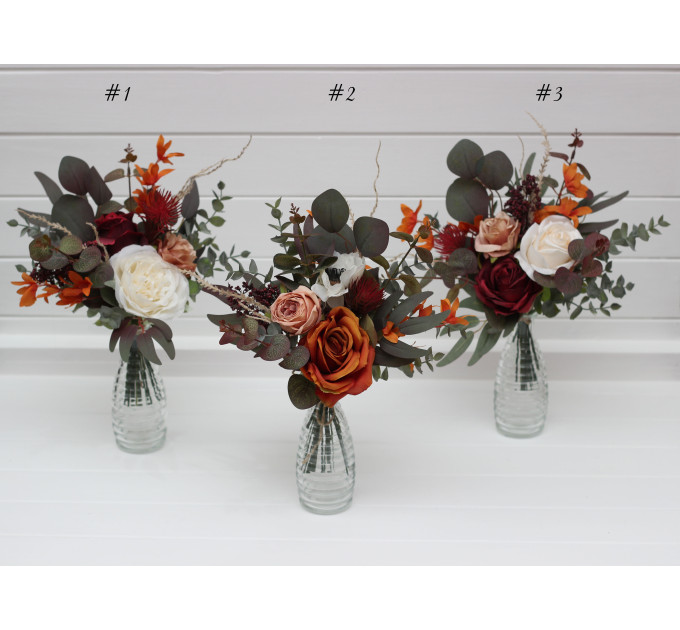Simple Wedding Table Flowers in Burgundy, Rust, Ivory & Cinnamon