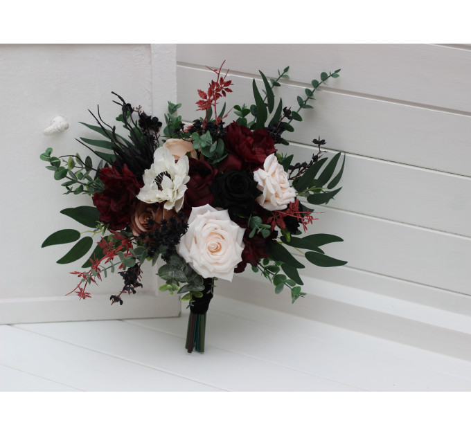 Moody Bridal & Bridesmaid Bouquets in Blush Pink and Burgundy