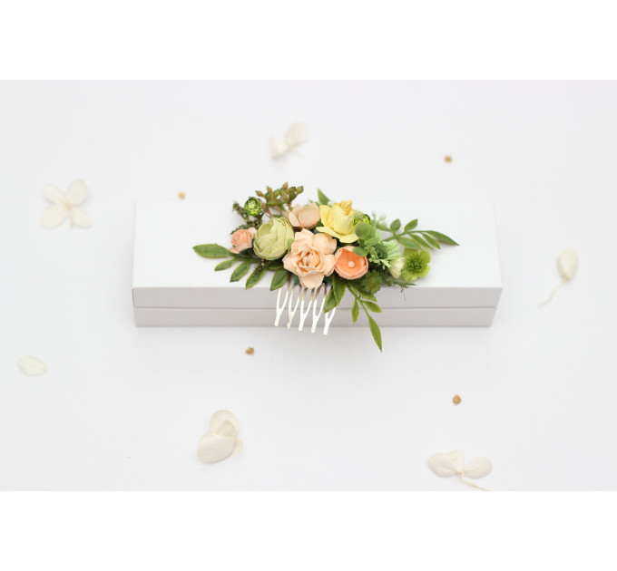 Bridal Floral Hair Clips in Peach, Yellow & Soft Olive Green