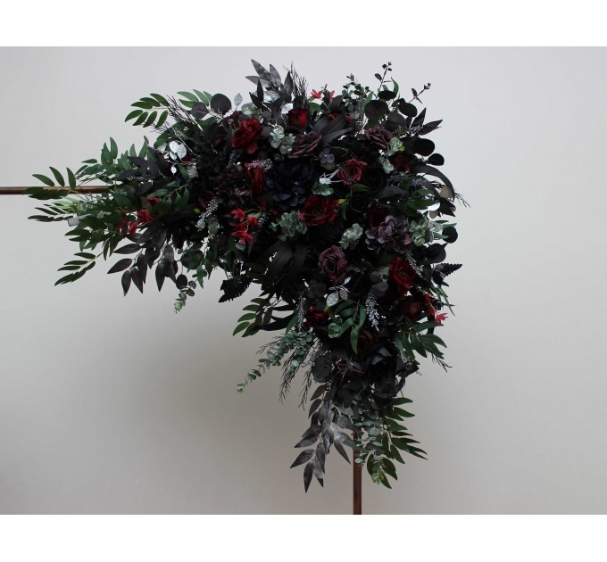  Flower arch arrangement in purple black navy blue burgundy silver green colors.  Arbor flowers. Floral archway. Faux flowers for wedding arch. Gothic wedding.  5320