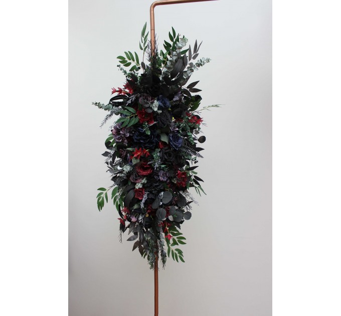  Flower arch arrangement in purple black navy blue burgundy silver green colors.  Arbor flowers. Floral archway. Faux flowers for wedding arch. Gothic wedding.  5320