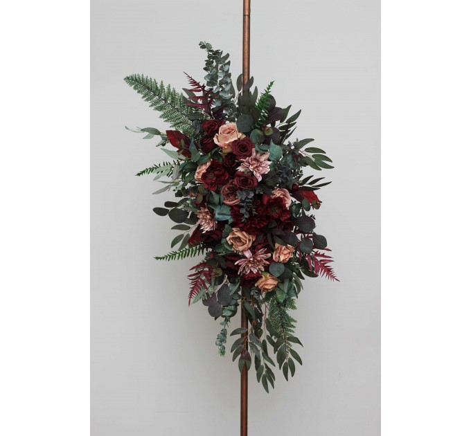  Flower arch arrangement in burgundy dusty rose colors.  Arbor flowers. Floral archway. Faux flowers for wedding arch. 5293