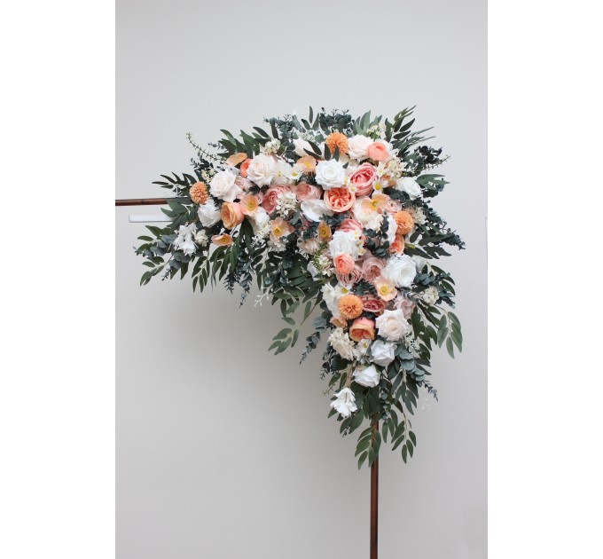  Flower arch arrangement in blush pink white peach yellow flowers colors.  Arbor flowers. Floral archway. Faux flowers for wedding arch. 5301