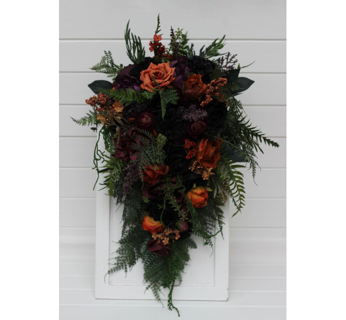 Moody Gothic Bridal & Bridesmaid Bouquets with Ferns