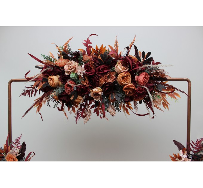  Flower arch arrangements in burgundy terracottacolors.  Arbor flowers. Floral archway. Faux flowers for wedding arch. 5121