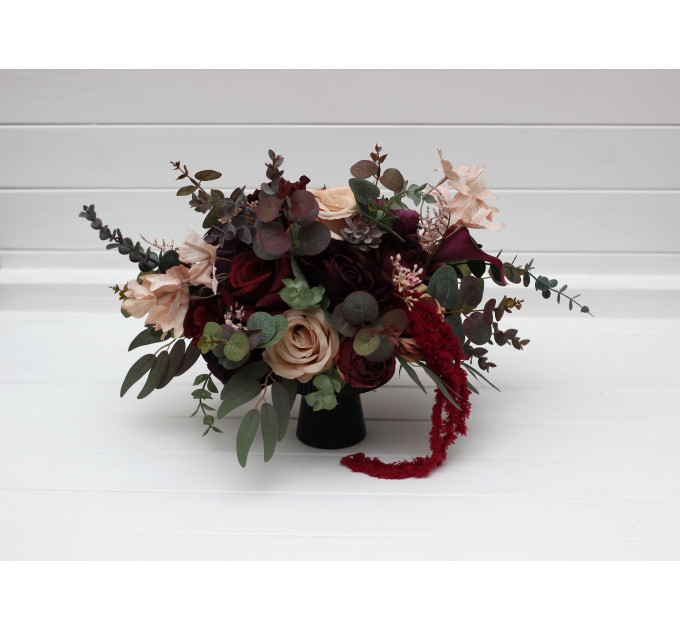 Moody Wedding Table Arrangement in Purple, Burgundy & Beige